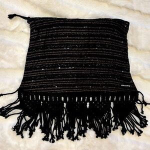 Volcom Clutch Purse Black Sequin with macrame fringe detail Cosmetic accessory​​